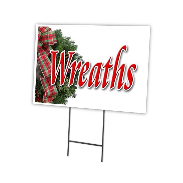 Wreaths Yard Sign & Stake outdoor plastic coroplast window, C-1216-DS-Wreaths
